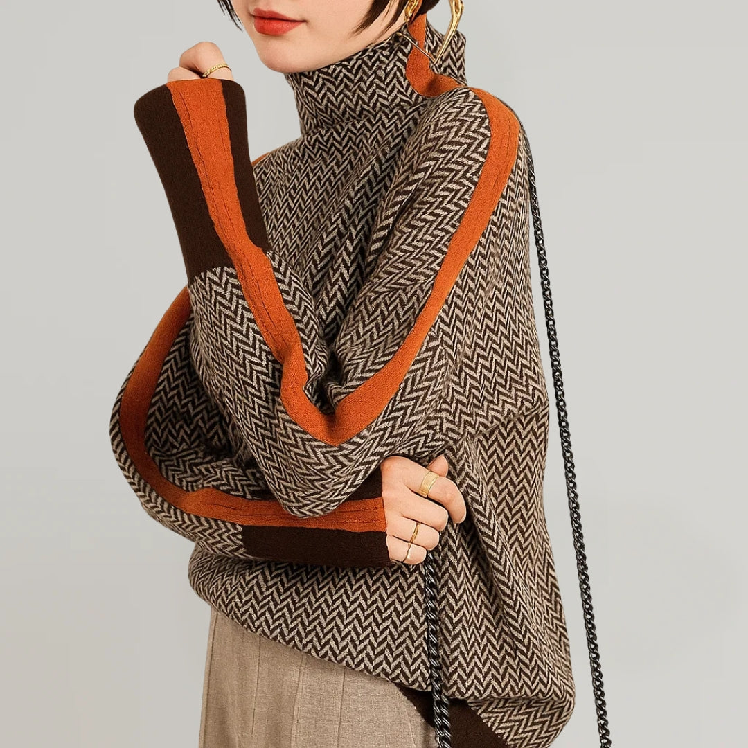 Amandine™ | Pull Col Montant Rayures Élégantes