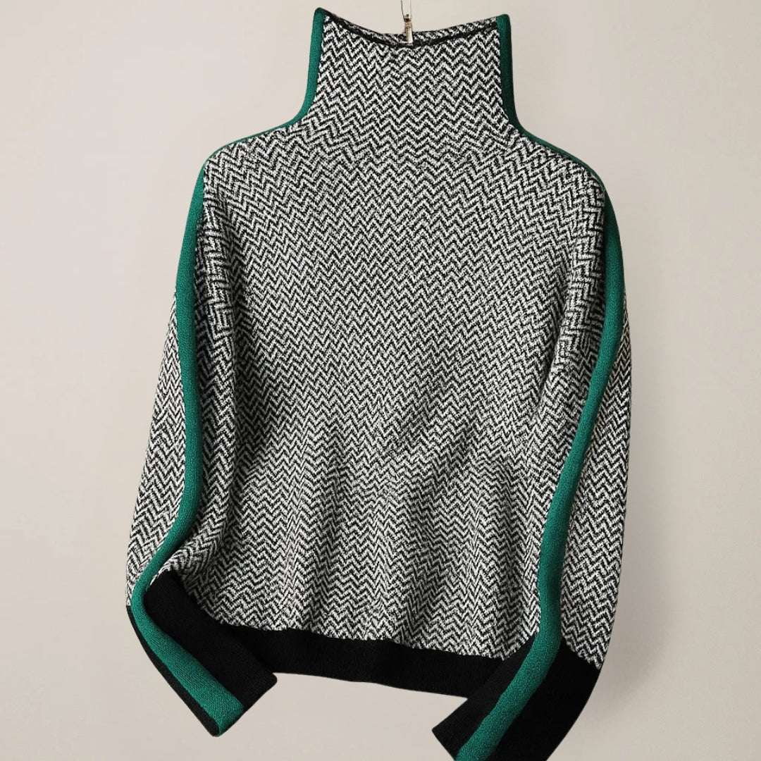 Amandine™ | Pull Col Montant Rayures Élégantes
